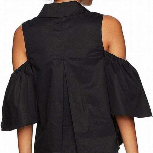 Cute Black Cold Shoulder Button Down Blouse XL - Picture 2 of 2